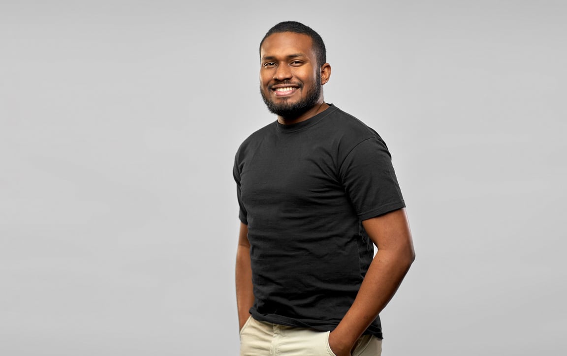 Smiling Man in Black T-Shirt